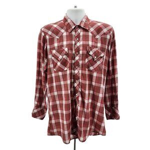 Vintage Miller Western Wear Pearl Snap Button Checker Red White Shirt Mens 16-34